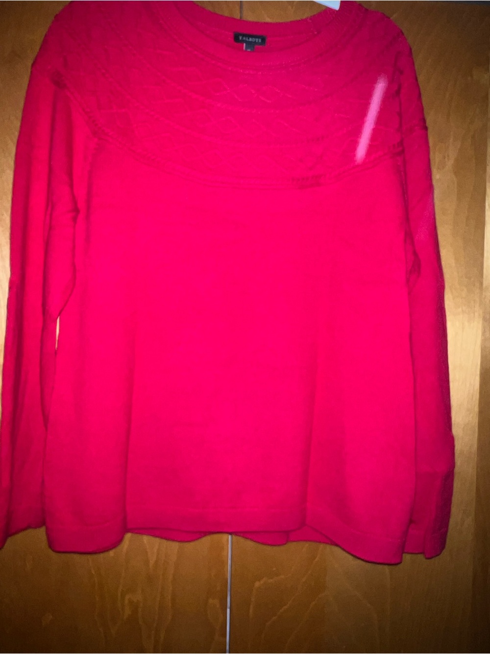 Talbots Bright Pink Cable Yoke Crewneck Sweater